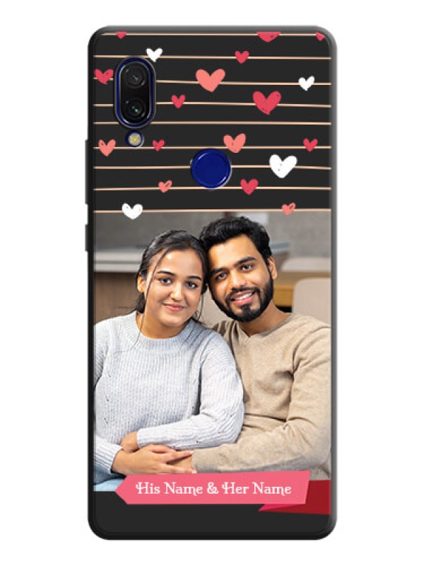 Custom Love Pattern with Name on Pink Ribbon  - Photo on Space Black Soft Matte Back Cover - Redmi 7