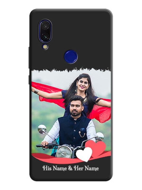 Custom Pink Color Love Shaped Ribbon Design with Text on Space Black Custom Soft Matte Phone Back Cover - Redmi 7