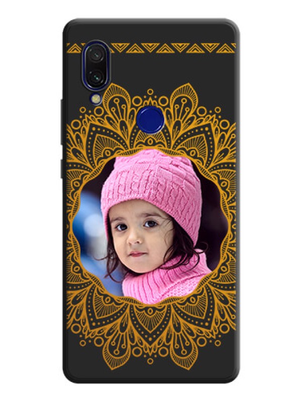 Custom Round Image with Floral Design - Photo on Space Black Soft Matte Mobile Cover - Redmi 7