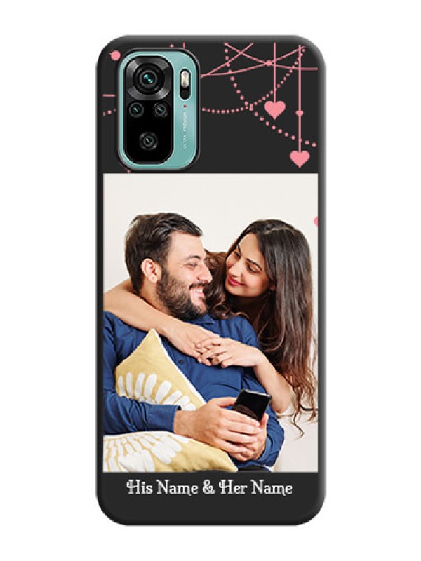 Custom Pink Love Hangings with Text on Space Black Custom Soft Matte Back Cover - Redmi Note 10