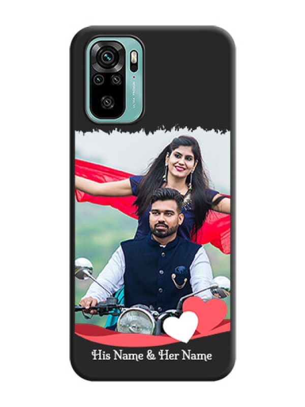 Custom Pin Color Love Shaped Ribbon Design with Text on Space Black Custom Soft Matte Phone Back Cover - Redmi Note 10