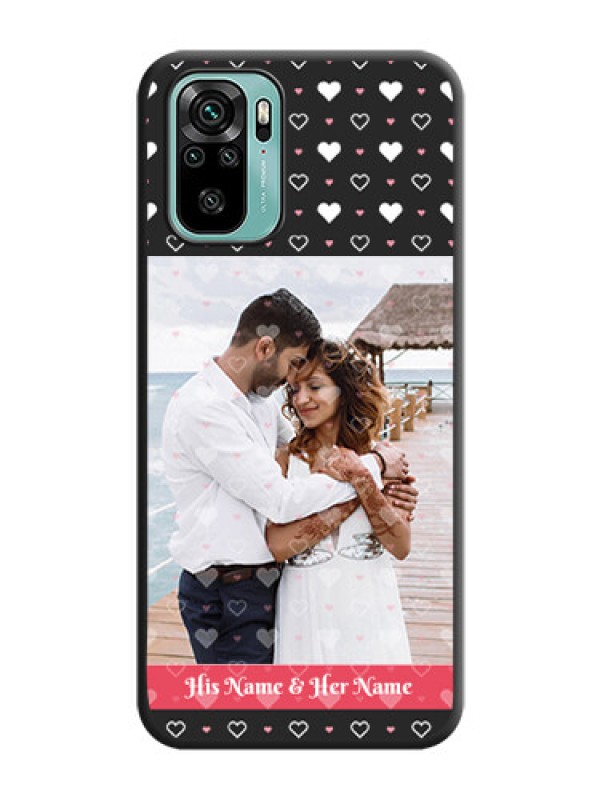 Custom White Color Love Symbols with Text Design on Photo on Space Black Soft Matte Phone Cover - Redmi Note 10