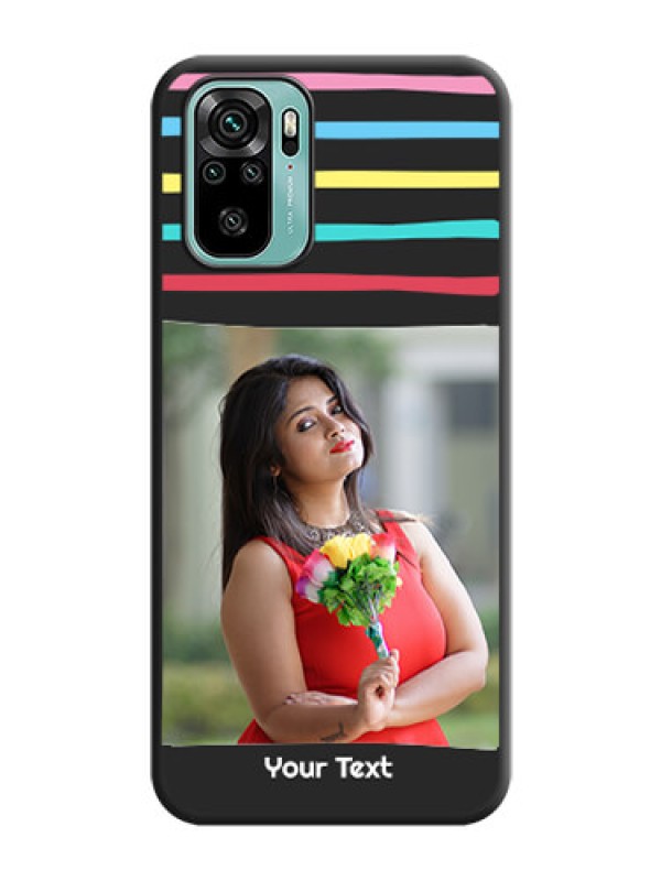Custom Multicolor Lines with Image on Space Black Personalized Soft Matte Phone Covers - Redmi Note 10