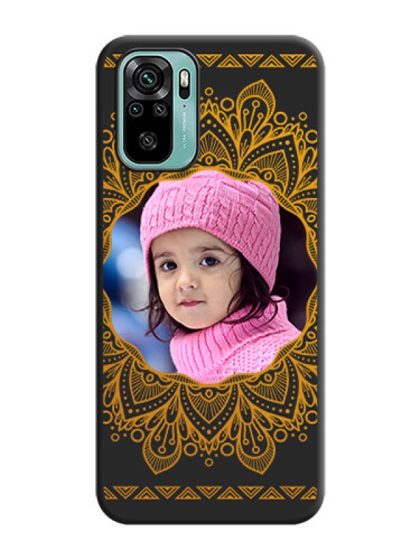 Custom Round Image with Floral Design on Photo on Space Black Soft Matte Mobile Cover - Redmi Note 10