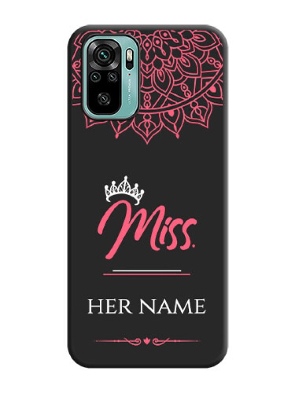 Custom Mrs Name with Floral Design on Space Black Personalized Soft Matte Phone Covers - Redmi Note 10