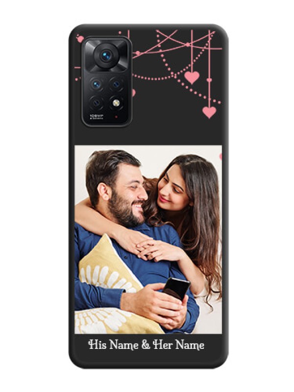 Custom Pink Love Hangings with Text on Space Black Custom Soft Matte Back Cover - Redmi Note 11 Pro Plus 5G