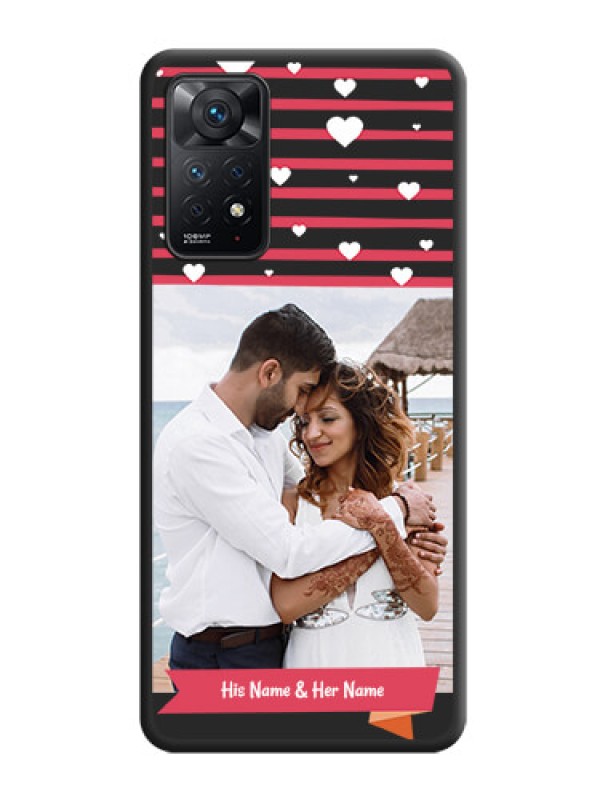 Custom White Color Love Symbols with Pink Lines Pattern on Space Black Custom Soft Matte Phone Cases - Redmi Note 11 Pro Plus 5G
