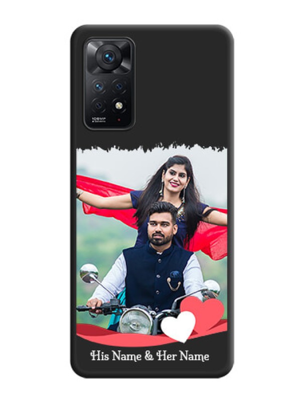 Custom Pin Color Love Shaped Ribbon Design with Text on Space Black Custom Soft Matte Phone Back Cover - Redmi Note 11 Pro Plus 5G