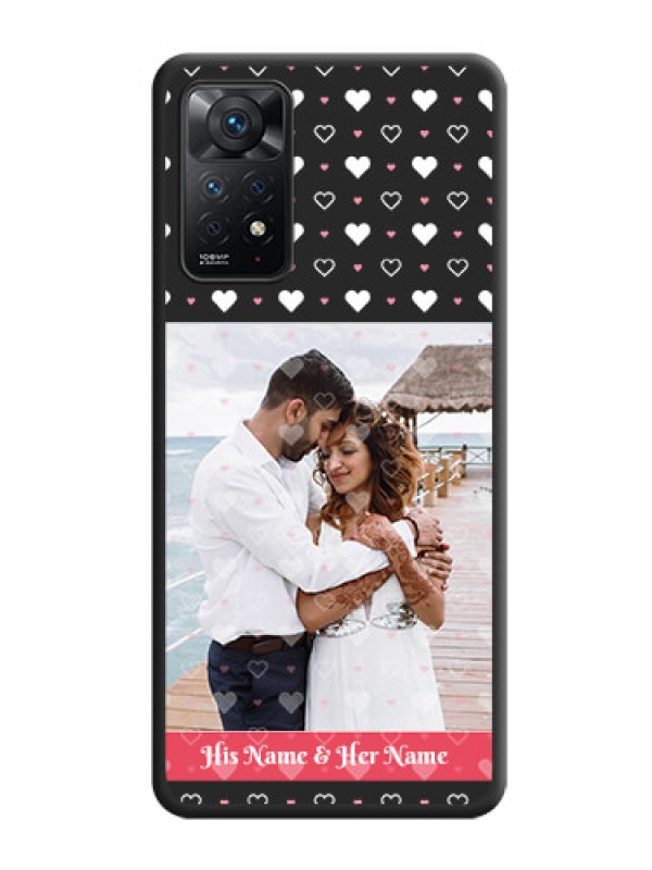Custom White Color Love Symbols with Text Design on Photo on Space Black Soft Matte Phone Cover - Redmi Note 11 Pro Plus 5G