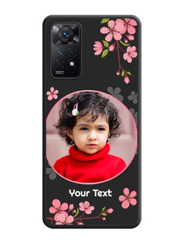 Custom Round Image with Pink Color Floral Design on Photo on Space Black Soft Matte Back Cover - Redmi Note 11 Pro Plus 5G