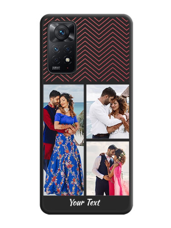 Custom Wave Pattern with 3 Image Holder on Space Black Custom Soft Matte Back Cover - Redmi Note 11 Pro Plus 5G