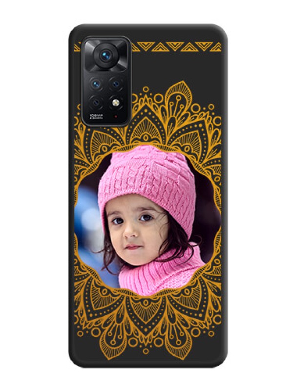 Custom Round Image with Floral Design on Photo on Space Black Soft Matte Mobile Cover - Redmi Note 11 Pro Plus 5G