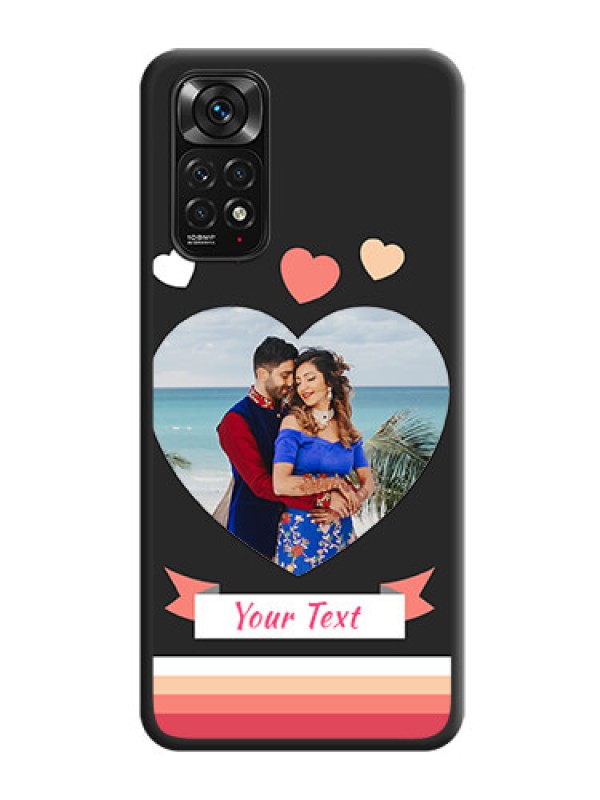Custom Love Shaped Photo with Colorful Stripes on Personalised Space Black Soft Matte Cases - Redmi Note 11s