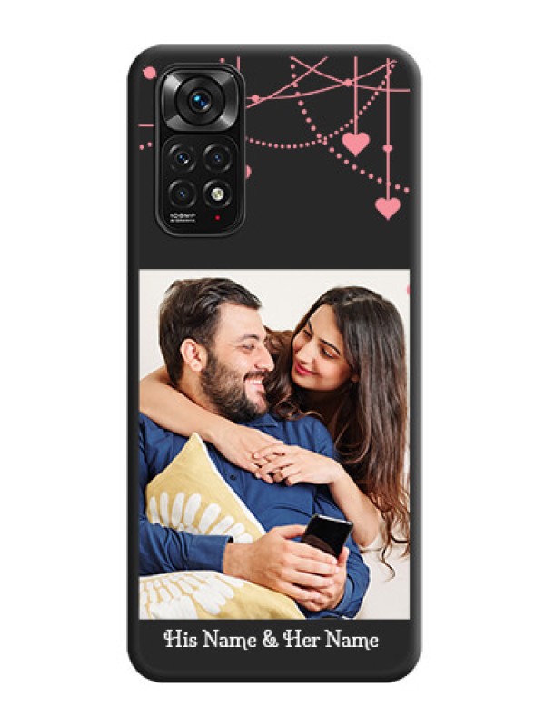Custom Pink Love Hangings with Text on Space Black Custom Soft Matte Back Cover - Redmi Note 11s