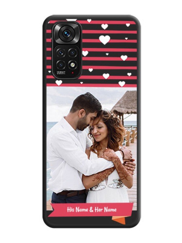 Custom White Color Love Symbols with Pink Lines Pattern on Space Black Custom Soft Matte Phone Cases - Redmi Note 11s