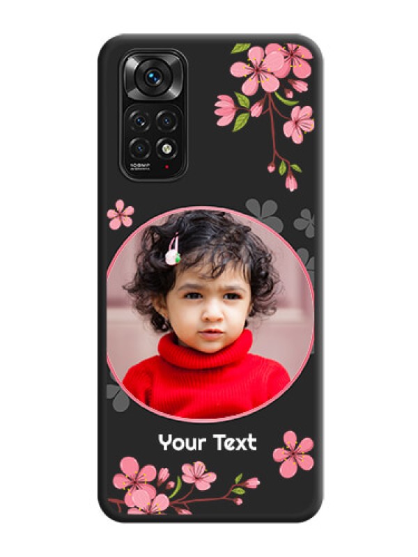 Custom Round Image with Pink Color Floral Design on Photo on Space Black Soft Matte Back Cover - Redmi Note 11s