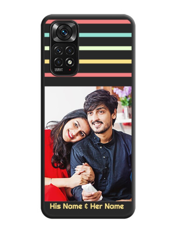 Custom Color Stripes with Photo and Text on Photo on Space Black Soft Matte Mobile Case - Redmi Note 11s