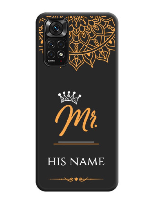Custom Mr Name with Floral Design  on Personalised Space Black Soft Matte Cases - Redmi Note 11s