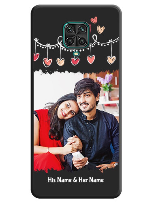 Custom Pink Love Hangings with Name on Space Black Custom Soft Matte Phone Cases - Redmi Note 9 Pro Max