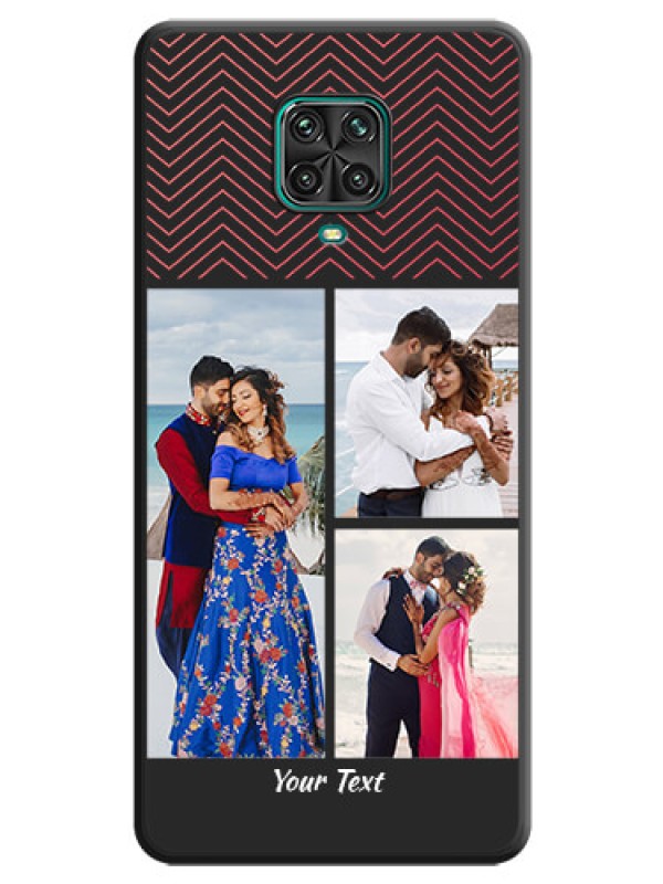 Custom Wave Pattern with 3 Image Holder on Space Black Custom Soft Matte Back Cover - Redmi Note 9 Pro Max