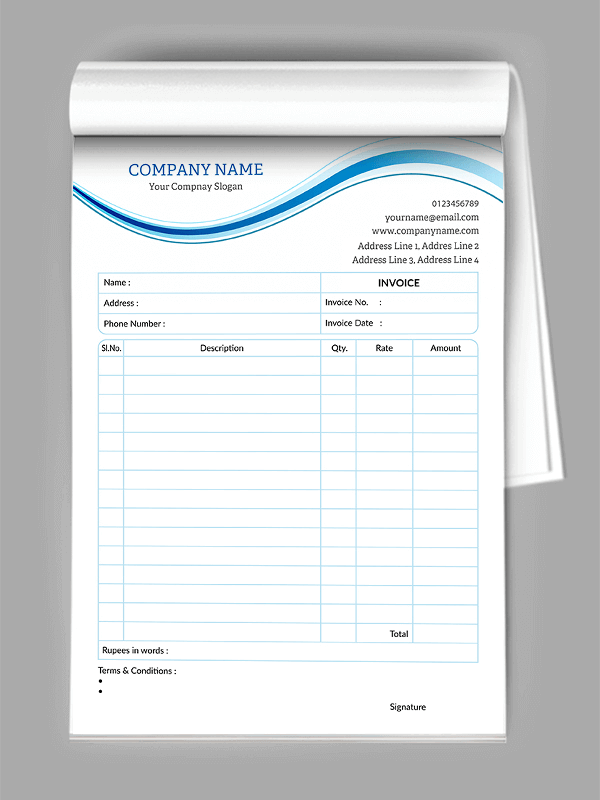 Custom Professional  Bill Book Design