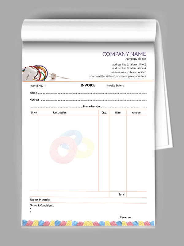 electrical shop Bill Book Design
