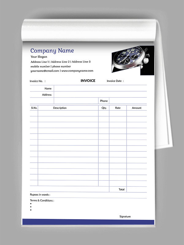 Watch Shop Bill Book Design