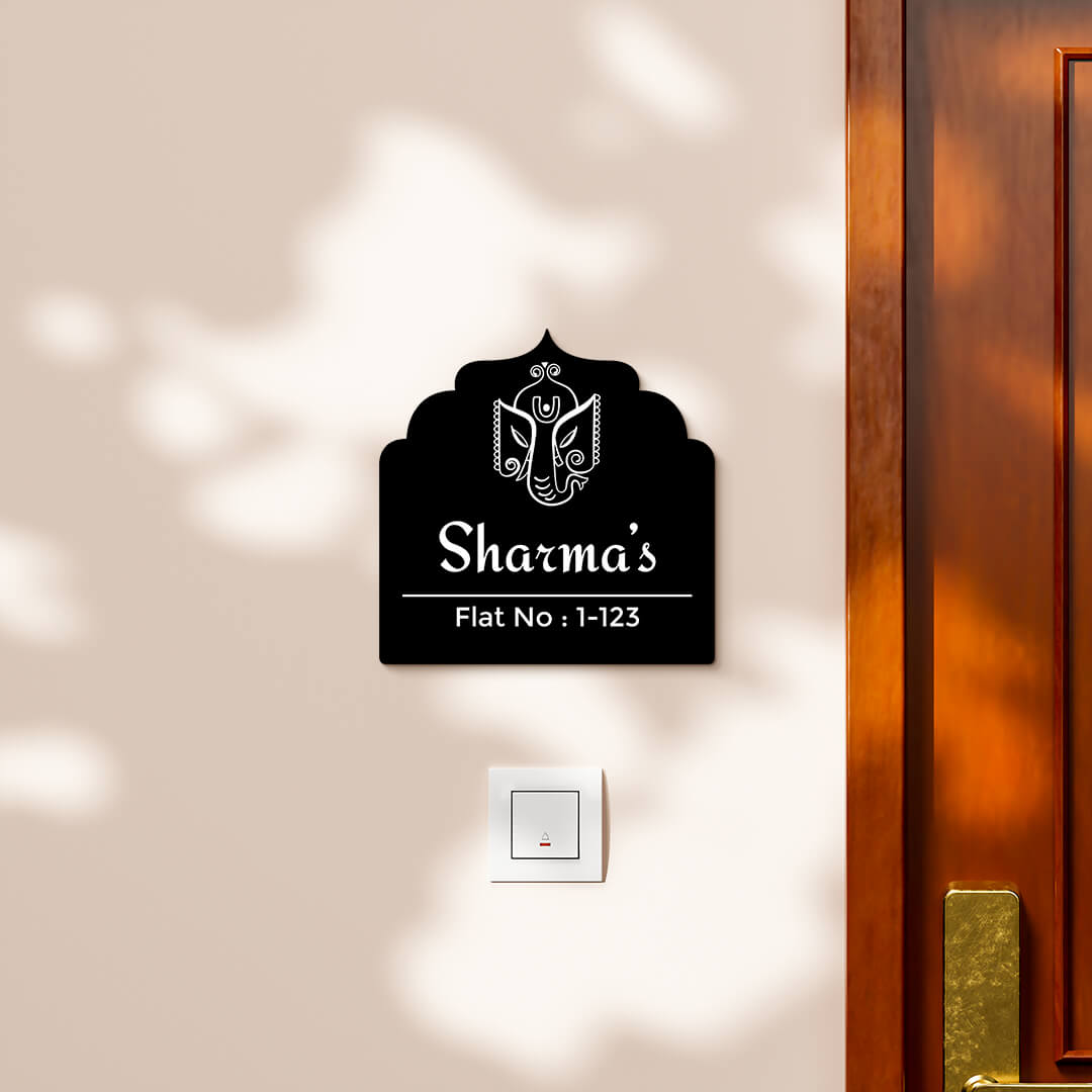Buy Lord Ganesha Arch Design Black Color Nameplate at our online store